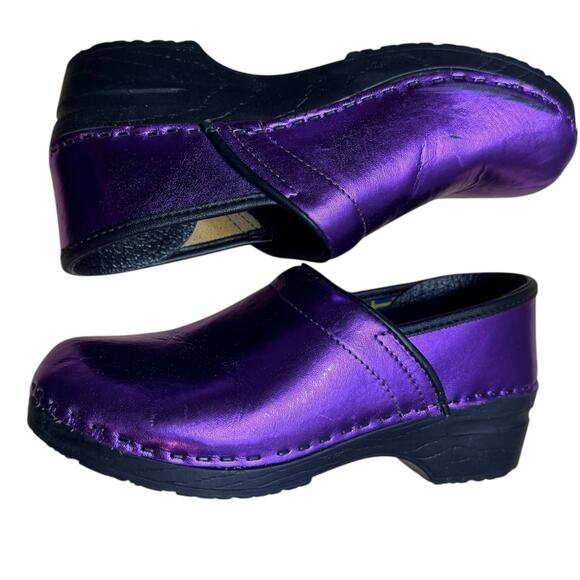 Bjork Women's Professional Mia Metallic Leather Purple Clog Slip On Comfort - 37 - Picture 3 of 8